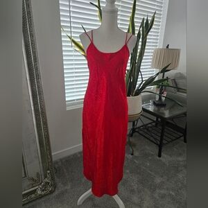 California Dynasty Vintage Red Satin Nightgown Criss-Cross Back. Size Small.